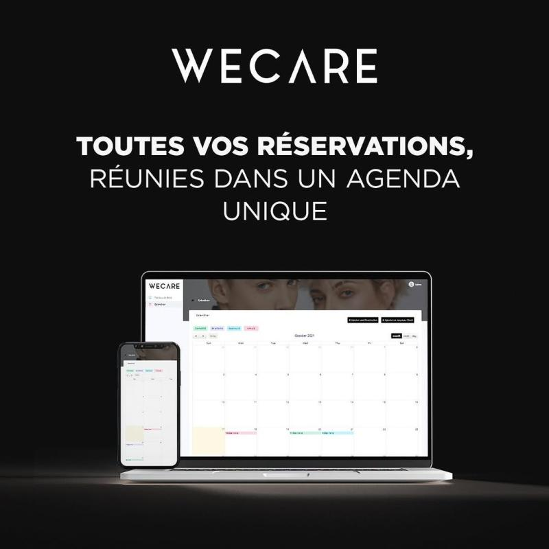 WECARE platform showing calendar interface for appointments