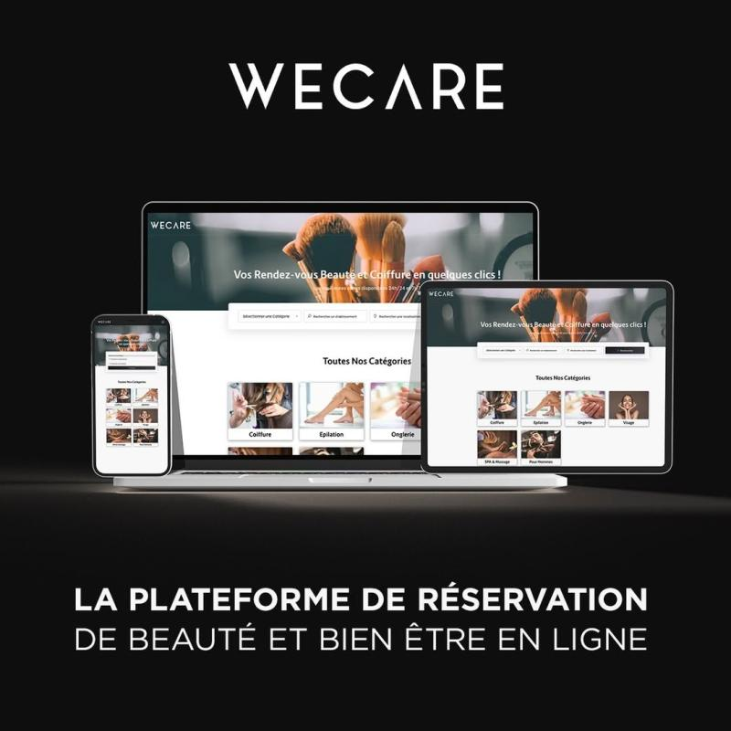 WECARE platform showing beauty services categories